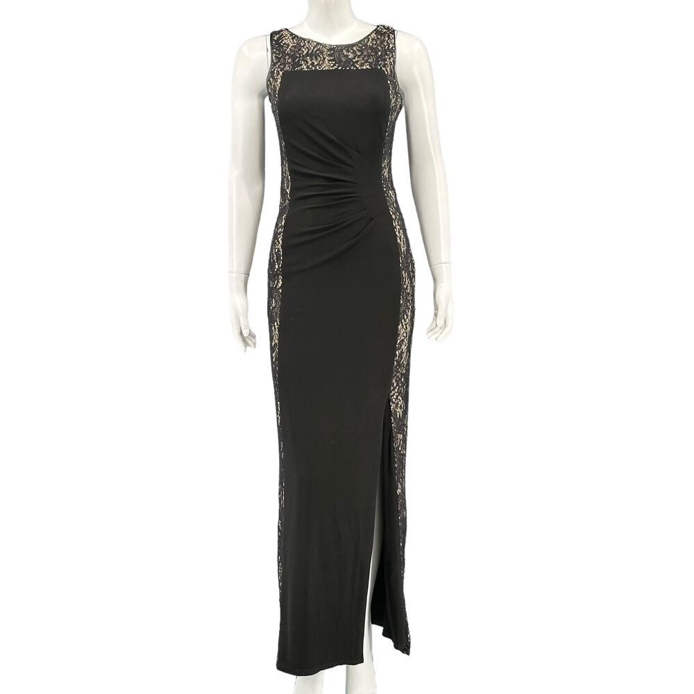 Betsy & Adam Black Lace-Panel Evening Gown - Elegant Long Dress